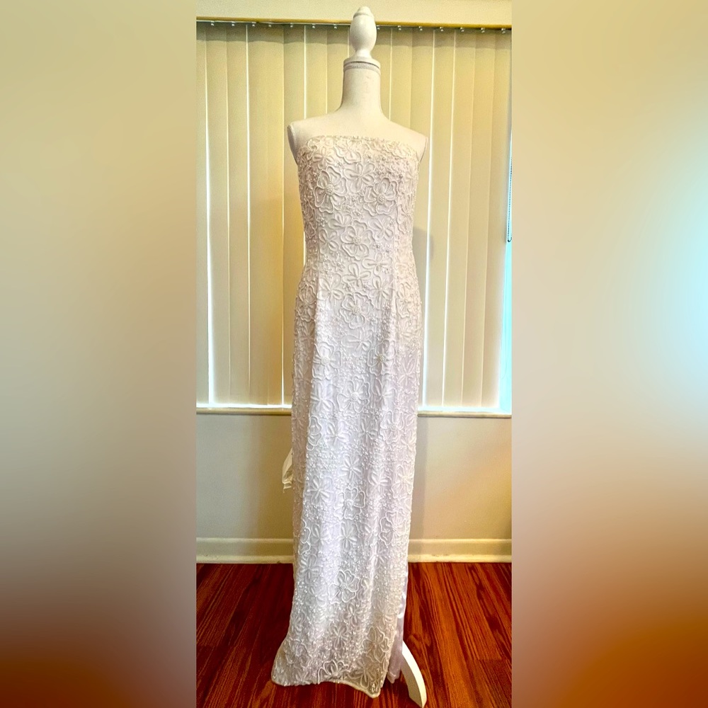 Vintage 80s Lillie Rubin 100% Silk Dress White Beaded Accents Size M